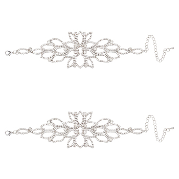 2Pcs Crystal Rhinestone Flower Link Bracelet, Alloy Jewelry for Women, Platinum, 7-1/8 inch(18cm)