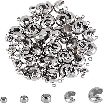 304 Stainless Steel Crimp Beads Covers, Stainless Steel Color, 2~10.5x2~9x1.5~6mm, 200pcs/box