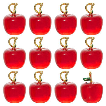 12Pcs Handmade Lampwork Pendants, with Brass Findings, Cadmium Free & Lead Free, Matte Gold Color, Apple, Red, 18x13mm, Hole: 4x2.2mm