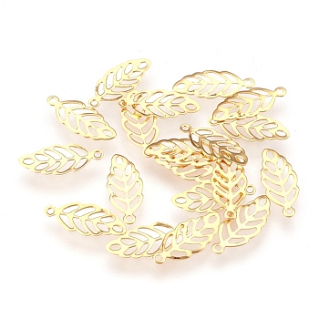 304 Stainless Steel Pendants, Leaf, Golden, 13x5.5x0.2mm, Hole: 0.8mm