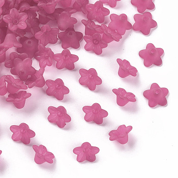 Transparent Acrylic Beads, Flower, Frosted, Deep Pink, 10x5mm, Hole: 1mm, about 420pcs/50g