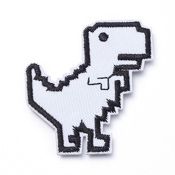 Computerized Embroidery Cloth Iron on/Sew on Patches, Costume Accessories, Appliques, Dinosaur, White, 53x49x1mm