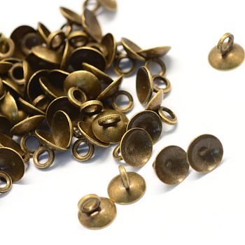 Iron Bead Cap Pendant Bails, for Globe Glass Bubble Cover Pendants, Antique Bronze, 6mm, Hole: 2mm