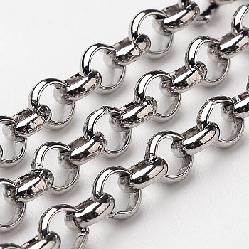 304 Stainless Steel Rolo Chains, Belcher Chain, Unwelded, Stainless Steel Color, 6x2mm
