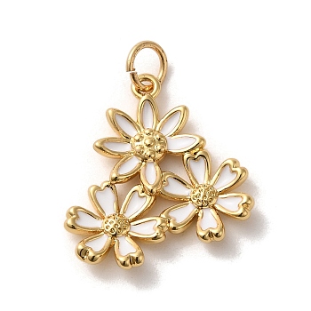 Brass Enamel Pendants, with Jump Rings, Golden, Daisy Charm, White, 18.5x18x3mm, Hole: 3.6mm