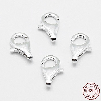 925 Sterling Silver Lobster Claw Clasps, Silver, 16x10x4mm, Hole: 1.5mm