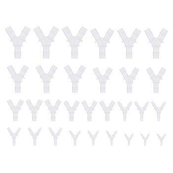 30Pcs 10 Styles Plastic Y-type Three-way Pagoda Joint Water Divider, Pump Gas Path, Clear, 19~73x13~57.5x4.5~21mm, Hole: 1.4~12mm, 3pcs/style