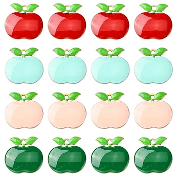 10Pcs Teachers' Day Brass Enamel Charms, Real 18K Gold Plated, Apple Charm, Mixed Color, 11x12x2mm, Hole: 1mm