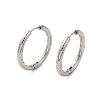 304 Stainless Steel Hoop Earrings, Manual Polishing Huggie Earrings, Stainless Steel Color, 9 Gauge, 24x3mm, Pin: 0.9mm(±0.1mm), Inner Diameter: 18mm