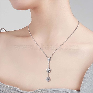 Clear Cubic Zirconia Flower Lariat Necklace(JN1062A)-7