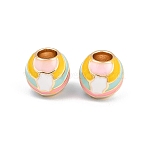 Brass Enamel European Beads, Large Hole Beads, Round, Colorful, Real 18K Gold Plated, 10mm, Hole: 4.5mm(KK-CBA6818-11G)