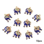 10Pcs Alloy Colorful Rhinestone and Enamel Pendants, Elephant Charms, Golden, Dark Slate Blue, 17x19mm, Hole: 1.8mm(ENAM-YW0006-14B)