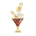 Brass Micro Pave Cubic Zirconia Pendants, Cocktail Glass Charms, Cadmium Free & Lead Free, Real 18K Gold Plated, 15.5x8x4mm, Hole: 3mm(KK-D258-30G)