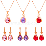 3 Colors Rhinestone Teardrop Dangle Stud Earrings & Pendant Necklace, Alloy Jewelry Set for Women, Mixed Color, 433mm(SJEW-HY0001-23)