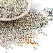Electroplate Glass Seed Beads, Metallic Colours, Cylinder, Silver Plated, 2x1.5mm, Hole: 1mm, about 58967pcs/pound(SEED-S042-01B-08)