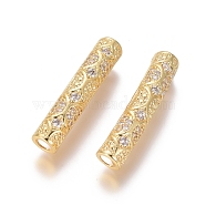 Brass Micro Pave Clear Cubic Zirconia Beads, Long-Lasting Plated, Tube Beads, Golden, 29x6mm, Hole: 3.5mm(ZIRC-L088-13B-G)