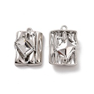 Rack Plating Alloy Glass Pendants, Cadmium Free & Lead Free & Nickle Free, Platinum Tone Rectangle Charms, Clear, 20x14x5mm, Hole: 1.2mm(FIND-I037-07P-01)