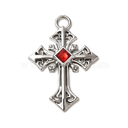 Alloy with Ruby Rhinestone Big Pendants, Cross Charms, Platinum, 55x38x6mm, Hole: 5mm(FIND-G067-15A-P)
