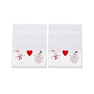 Christmas Theme Plastic Bakeware Bag, with Self-adhesive, for Chocolate, Candy, Cookies, Square, Ghost White, 130x100x0.2mm, about 100pcs/bag(OPP-Q004-04C)