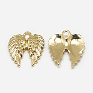 Brass Charms, Wing, Real 18K Gold Plated, 14x12x2mm, Hole: 1.5mm(KK-N200-082)