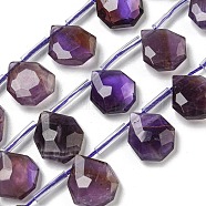 Natural Amethyst Beads Strands, Top Drilled, Teardrop, Faceted, 15x13x5mm, Hole: 0.8mm, about 24pcs/strand, 15.35''~16.14''(39~41cm)(G-P544-C01-01)