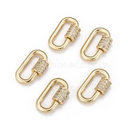 Brass Micro Pave Cubic Zirconia Screw Carabiner Lock Charms, for Necklaces Making, Long-Lasting Plated, Oval, Clear, Real 18K Gold Plated, 17.1x10.5x2mm(ZIRC-G160-22G)