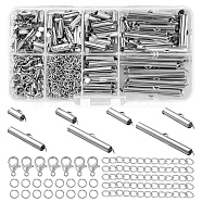 DIY Jewelry Making Finding Kit, Including Iron Slide On End Clasp Tubes, Zinc Alloy Lobster Claw Clasps, Iron End Chains & Jump Rings, Platinum, 330Pcs/box(DIY-YW0006-15P)