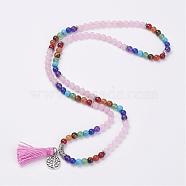 Natural Gemstone Beads Necklaces, with Polyester Tassel and Alloy Findings, 29.1 inch(74cm)(NJEW-F147-B07)