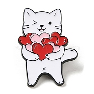 Valentine's Day Theme Black Zinc Alloy Brooches, Cat & Heart Enamel Pins for Women, Cat Shape, 30x22x1mm(JEWB-M030-03C-EB)
