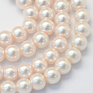 Baking Painted Pearlized Glass Pearl Round Bead Strands, Antique White, 10~11mm, Hole: 1.5mm, about 85pcs/strand, 31.4 inch(X-HY-Q003-10mm-41)