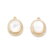 Rack Plating Brass Oval Charms with Shell, Long-Lasting Plated, Real 18K Gold Plated, 15x10.5x3.5mm, Hole: 1.1mm(KK-A183-25G)