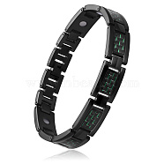 SHEGRACE Stainless Steel Panther Chain Watch Band Bracelets, with Carbon Fiber, Gunmetal, Green, 9 inch(23cm)(JB660C)