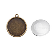 Pendant Making Sets, with Alloy Pendant Cabochon Settings and Glass Cabochons, Flat Round, Nickel Free, Antique Bronze, Tray: 20mm, 26x23x2mm, Hole: 2mm, 19.5~20x5.5mm(DIY-X0288-963AB-NF)