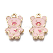 Alloy Pendants, with Enamel, Cadmium Free & Lead Free, Light Gold, Bear with Heart, Pink, 19.5x13x1.5mm, Hole: 2mm(ENAM-S119-087C-RS)