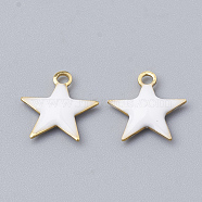 Brass Charms, Enamelled Sequins, Raw(Unplated), Star, White, 10.5x10x1.5mm, Hole: 1mm(KK-S345-060A-09)