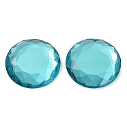 Glass Cabochons, Flat Back & Back Plated, Faceted, Half Round, Medium Turquoise, 25x4.5mm(GLAA-D016-02C)