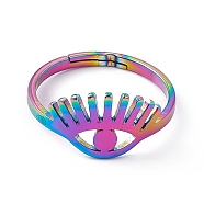 Ion Plating(IP) 201 Stainless Steel Evil Eye Adjustable Ring for Women, Rainbow Color, US Size 6 1/4(16.7mm)(RJEW-K238-13M)
