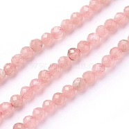 Natural Argentine Rhodochrosite Beads Strands, Faceted, Round, 3~3.5mm, Hole: 0.5mm; about 115~130pcs/strand, 14.5~16.1inches(37~41cm)(G-F619-25-3mm)