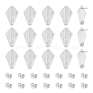 40Pcs 304 Stainless Steel Stud Earrings, with Vertical Loop, Textured Kite, with 40Pcs Ear Nuts, Stainless Steel Color, 30x20mm, Hole: 3mm, Pin: 0.7mm(STAS-UN0046-16)