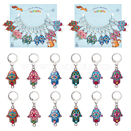 Alloy Enamel Pendant Stitch Markers, Crochet Leverback Hoop Charms, Locking Stitch Marker with Wine Glass Charm Ring, Hamsa Hand with Evil Eye Pattern, Mixed Color, 4.1cm, 6 colors, 2pcs/color, 12pcs/set(HJEW-AB00256)