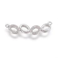 Brass Micro Pave Cubic Zirconia Links, Real Platinum Plated, Oval, 9x28x2mm, Hole: 1mm(ZIRC-E124-14P)