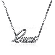 Fashion Brass Micro Pave Cubic Zirconia Pendant Necklaces, with Brass Chain, Word Love, Clear, Gunmetal, 17.7 inch(45cm)(NJEW-BB34104)