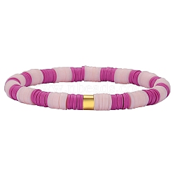 Polymer Clay Heishi Surfer Stretch Bracelet with 304 Stainless Steel Beaded, Preppy Bracelet, Medium Orchid, Inner Diameter: 2 inch(5.2cm)(BJEW-SW00111-05)