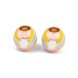 Brass Enamel European Beads, Large Hole Beads, Round, Colorful, Real 18K Gold Plated, 10mm, Hole: 4.5mm(KK-CBA6818-11G)
