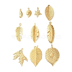 10Pcs 304 Stainless Steel Pendants, Leaf, Ion Plating(IP), Real 18K Gold Plated, 20~46x7~28x2~2.5mm, Hole: 1.8~3mm(STAS-P426-10G)