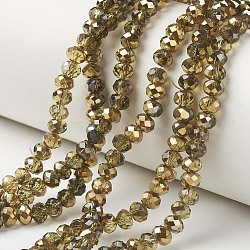 Electroplate Transparent Glass Beads Strands, Half Golden Plated, Faceted, Rondelle, Olive, 3.5x3mm, Hole: 0.4mm, about 123~127pcs/strand, 13.7~14.1 inch(35~36cm)(EGLA-A034-T3mm-O13)