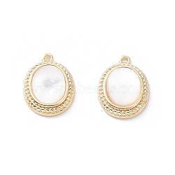 Rack Plating Brass Oval Charms with Shell, Long-Lasting Plated, Real 18K Gold Plated, 15x10.5x3.5mm, Hole: 1.1mm(KK-A183-25G)