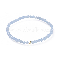 Natural Angelite Stretch Bracelets, with Brass Beads, Round, Golden, 2-1/8 inch(5.3cm)(BJEW-JB04556-06)