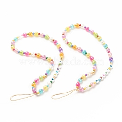 Word LOVE Acrylic Mobile Straps, with Acrylic & Brass Beads and Nylon Thread, Mixed Color, 25cm(HJEW-JM00643)