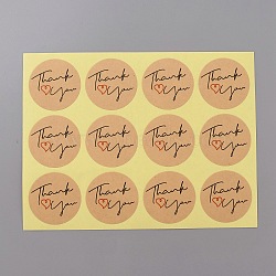 Round Dot Kraft Paper Adhesive Label Stickers, Word Thank You Heart Sealing Decals for Gift Seal Decor, BurlyWood, 156x120x0.3mm, Sticker: 35mm, 12pcs/sheet(STIC-WH0012-05C)
